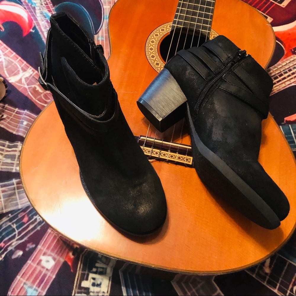 Nicole Black Leather Chunky Heel Rustic Booties